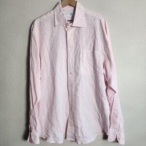 Ben Silver Shirt Mens 17.5-36 Pink Linen Button Down Long Sleeve Dress Pocket